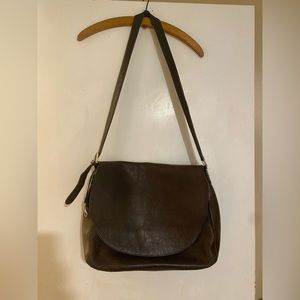 Vintage Eddie Bauer Unisex Dark Brown Pebbled Leather Crossbody/Messanger Bag